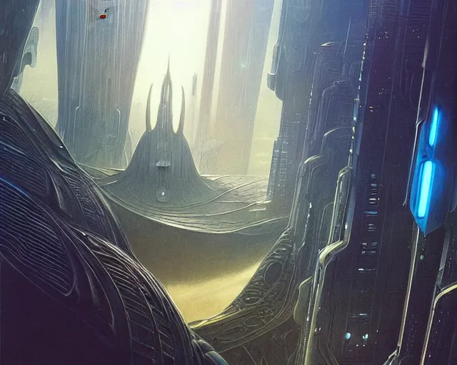 Image similar to a man falling, futuristic city background, sci - fi, cyberpunk, dune movie, ridley scott, denis villeneuve, painted by zdzislaw beksinski and artgerm and greg rutkowski and alphonse mucha