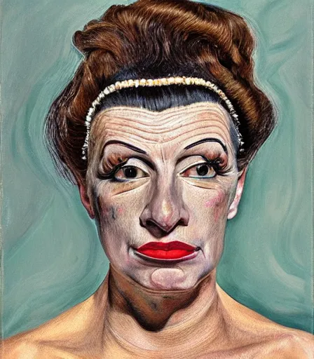 Image similar to a high quality, high detail, portrait of a drag queen by lucian freud