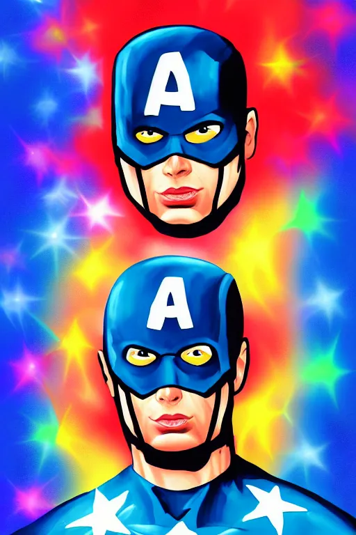 Image similar to Captain America high quality digital painting in the style of Lisa Frank