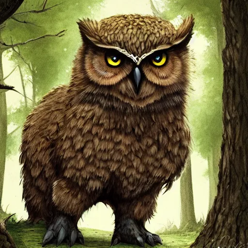 Image similar to three quarter portrait of an owlbear in the forest, d & d, fantasy, alexandre chaudret,