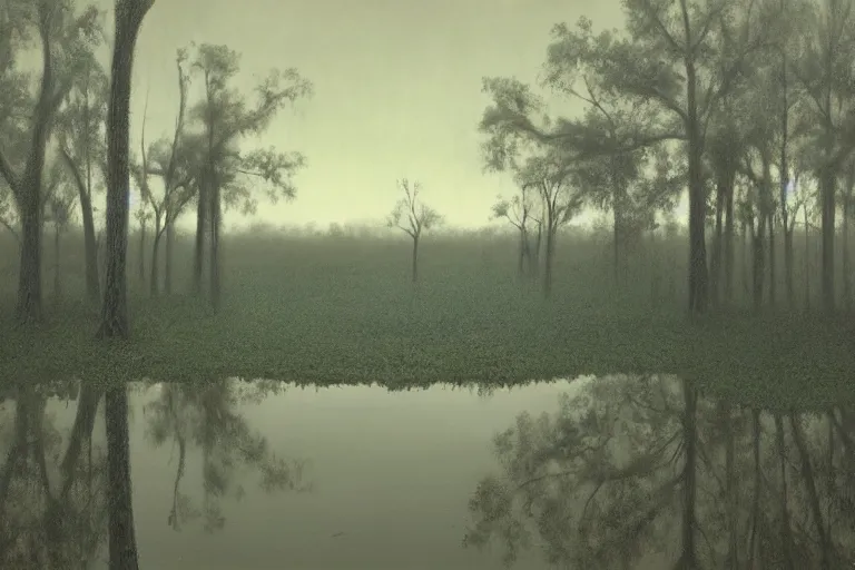 Image similar to scene from louisiana swamps, farm, big oak, pentagram, voodoo, artwork by tim eitel