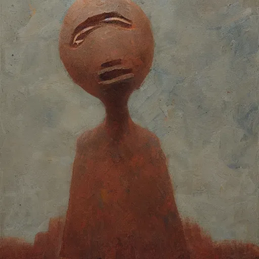 Image similar to an impasto foreboding painting by shaun tan of an abstract forgotten sculpture by the caretaker and ivan seal