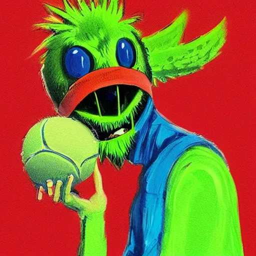 Image similar to a tennis ball monsters, falcon, colorful, digital art, fantasy, magic, trending on artstation, ultra detailed, professional illustration by Basil Gogos