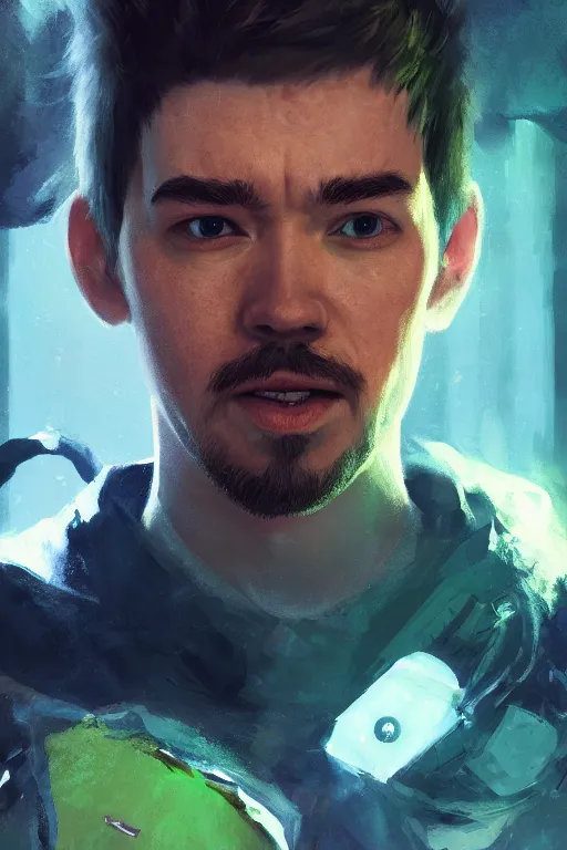 Prompt: a portrait of the YouTuber jacksepticeye by Greg Rutkowski, Sung Choi, Mitchell Mohrhauser, Maciej Kuciara, Johnson Ting, Maxim Verehin, Peter Konig, final fantasy , 8k photorealistic, cinematic lighting, HD, high details, atmospheric , trending on artstation