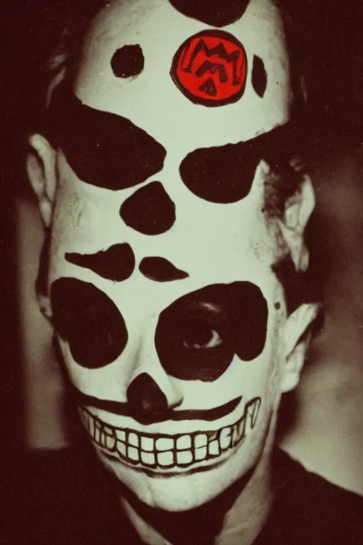 Image similar to 35mm photo of Mario in a day of the dead mask