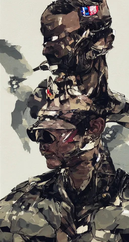 Image similar to a beautiful side portrait painting of a soldier. the soldier has giant insect eyes, compound eyes. art by yoji shinkawa and sandra chevrier, trending on artstation, award - winning, perfect composition.