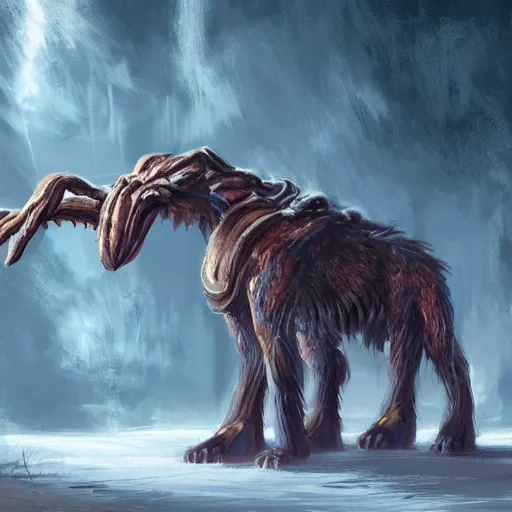 Image similar to stunning concept art of a giant animal with 4 arms, it is the first of its kind. stunning masterpiece