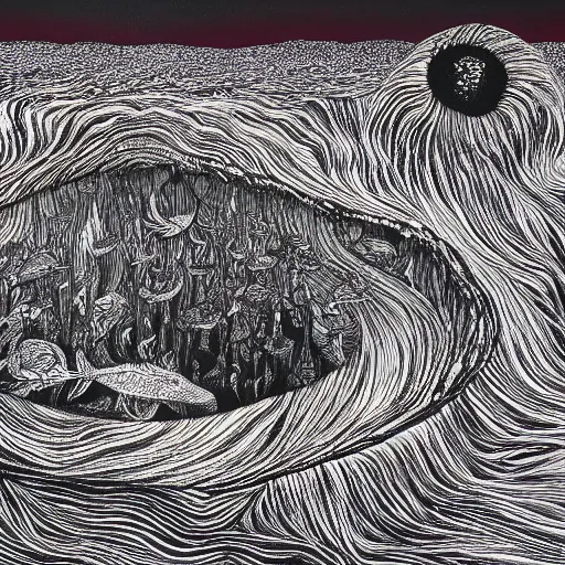 Image similar to weird fishes at the bottom of the earth, by stanley donwood, surrealist painting, layered texture, shimmering