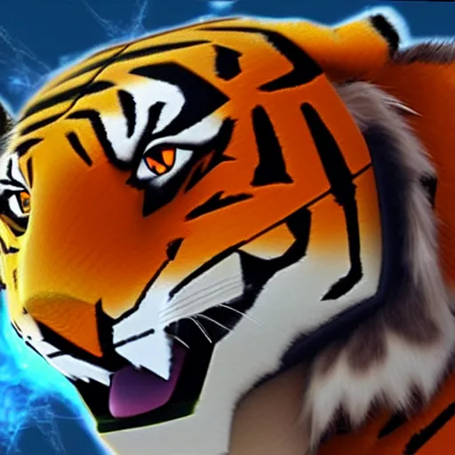 Image similar to an Digimon that have shape like tiger , 3d