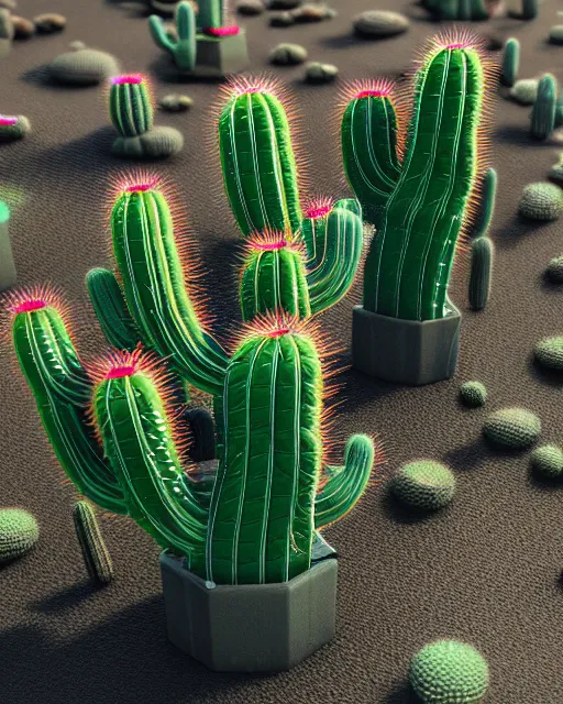 Image similar to Close up shot.3d hard surface design, octane rendered, robotic bionic Technical Cactus design, hardops, box cutter, artstation trending, wow, 8k, edon guraziu