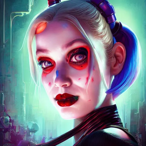 Image similar to lofi biopunk harley quinn portrait, Pixar style, by Tristan Eaton Stanley Artgerm and Tom Bagshaw.