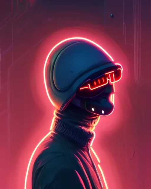 Prompt: cyberpunk synth, hyper - realistic detailed portrait of a man in a hoodie, with neon visor mask, digital painting, by atey ghailan, by greg rutkowski, by greg tocchini, by james gilleard, by joe fenton, by kaethe butcher, sharp focus