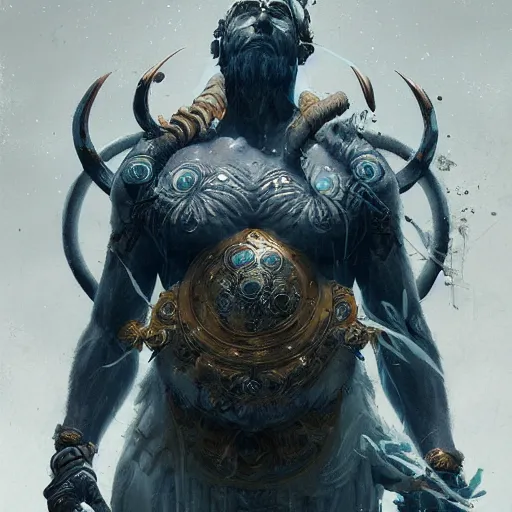 Image similar to a zodiac god, by cedric peyravernay and feng zhu, highly detailed, excellent composition, cinematic concept art, dramatic lighting, trending on artstation