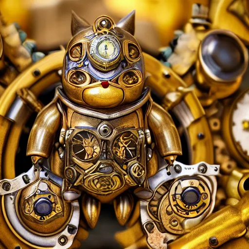 Image similar to A steampunk pikachu made from ornate engraved full plate armor and gears and several jewels, macro shot by Justin Gerard, unreal engine, physically based rendering