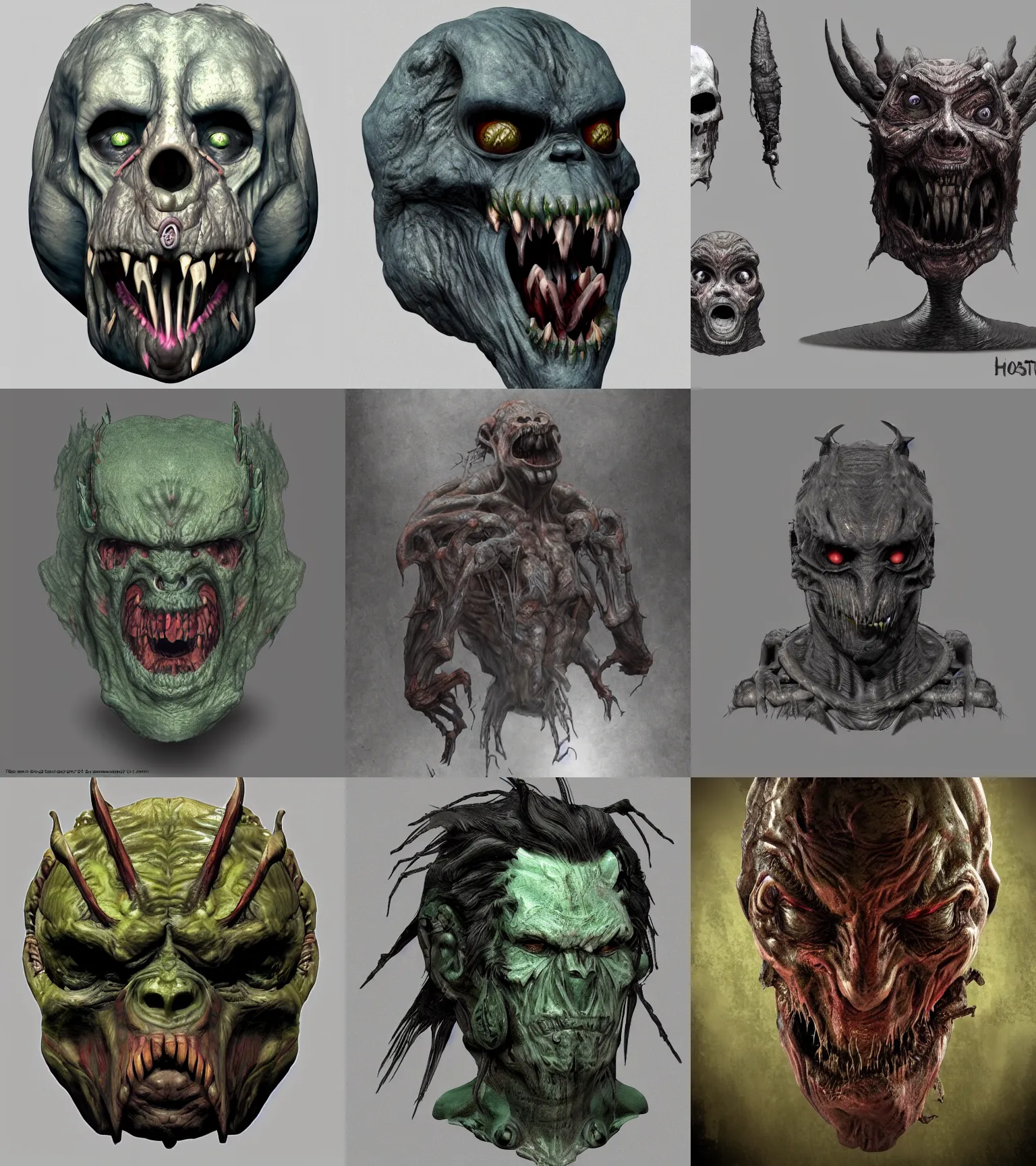 creature bust, horror, concept art, doom 3