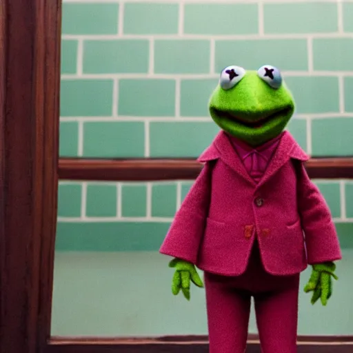 Image similar to kermit the frog, from the grand budapest hotel ( 2 0 1 4 )