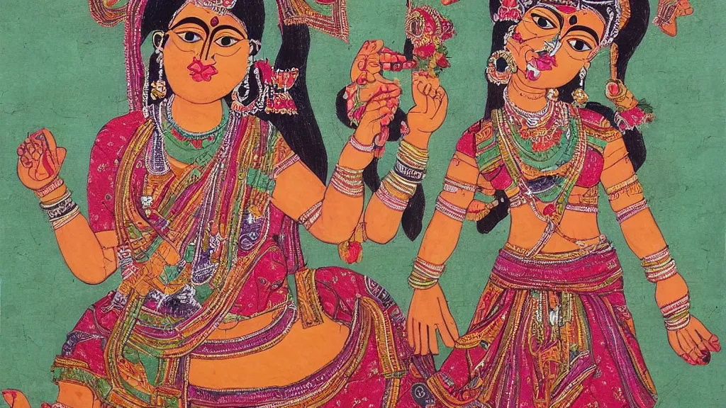 Prompt: hindu woman folk art