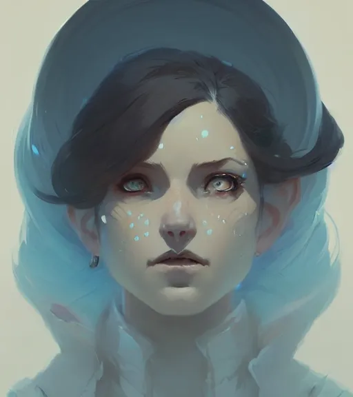 Image similar to portrait of a female mage, fantasy, by atey ghailan, by greg rutkowski, by greg tocchini, by james gilleard, by joe fenton, by kaethe butcher, dynamic lighting, gradient light blue, brown, blonde cream and white color scheme, grunge aesthetic