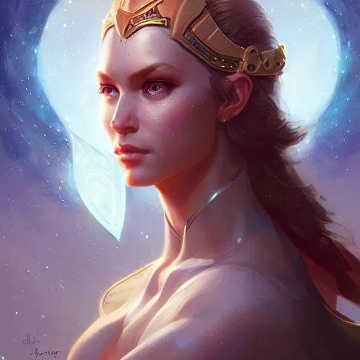 Image similar to star goddess, d & d, fantasy, portrait, highly detailed, digital painting, trending on artstation, concept art, sharp focus, illustration, art by artgerm and greg rutkowski and magali villeneuve