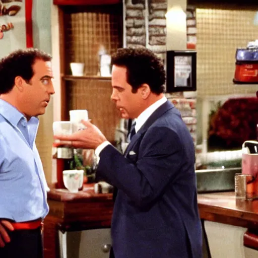 Image similar to Seinfeld and George invite Ross and Rachel at the coffee but they argue over the bill