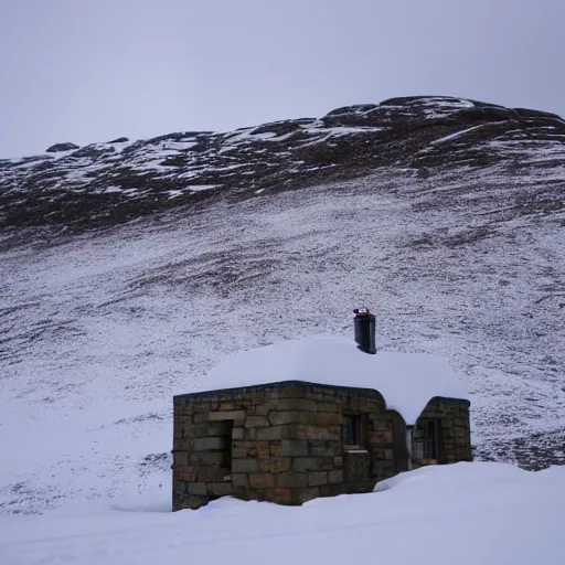 Prompt: remote bothy in the Cairngorm mountains