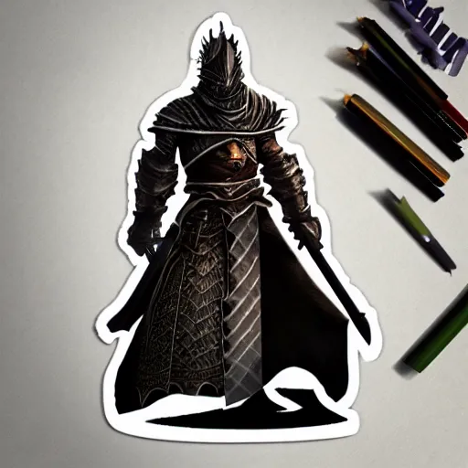 Image similar to a sticker illustration of a dark souls lord