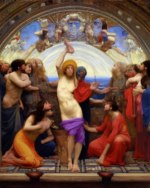 Image similar to the nine spheres of heaven from dante's divine comedy, painting by john william waterhouse and edwin longsden long and theodore ralli and nasreddine dinet, oil on canvas. cinematic, hyper realism, dramatic lighting, high detail 8 k