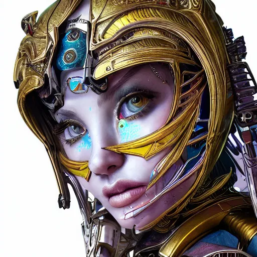 Prompt: meisie williams studio portrait of legitimate kind colorful female divine mech paladin transformers absurdly beautiful, elegant, young sexy elegant woman, super fine surreal detailed facial illustration by kim jung gi, iraq nadar, intricate lines, clear focus, vivid colors, matte, octopath voyager, final fantasy, unreal engine highly rendered, global illumination, radiant light, intricate environment