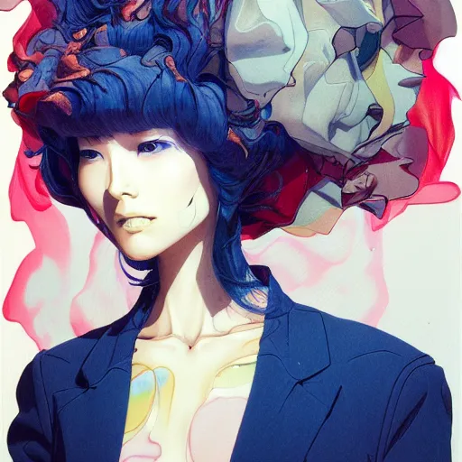 Image similar to prompt : fashion tv character portrait soft light painted by james jean and katsuhiro otomo and erik jones, inspired by akira anime, smooth face feature, intricate oil painting, high detail illustration, sharp high detail, manga and anime 1 9 9 9