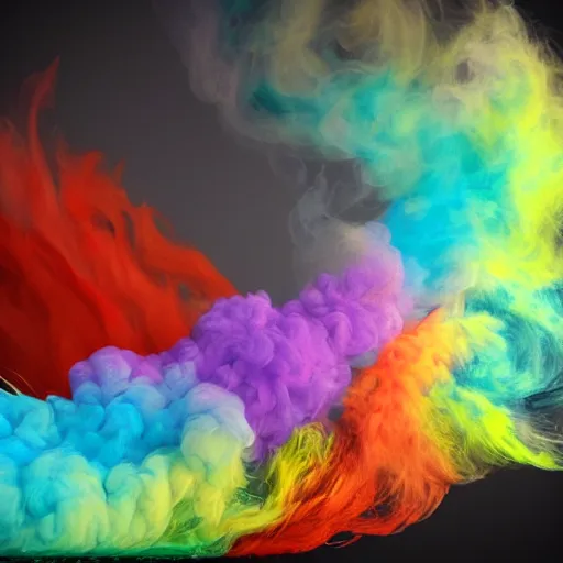 Prompt: multi color smoke with the outstretched ribbed wings of a fairytale dragon, billowy, 8 k, 4 k