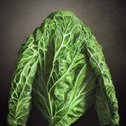 Image similar to jacket made out of cabbage, photorealistic, studio, detailed