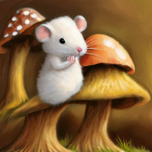 Image similar to cute fluffy mouse sitting under a mushroom house detailed painting 4 k