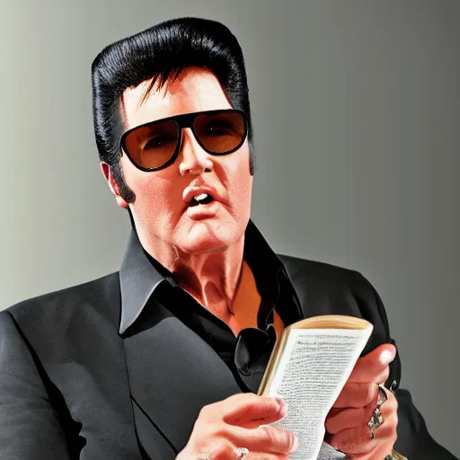 Prompt: elvis presley with long grey beard and reading glasses,