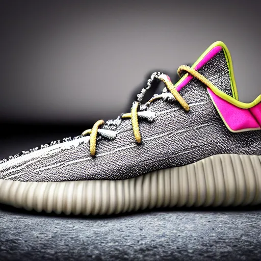 Image similar to subject photography of sneakers, adidas yeezy foam, margiela fusion, balenciaga, balman ultra rendered extreme realism and detail, 8 k, highly detailed, realistic, pbr, surreal, hyper realistic, colorful, direct lighting, 3 5 mm photo, photorealistic, sharp focus,