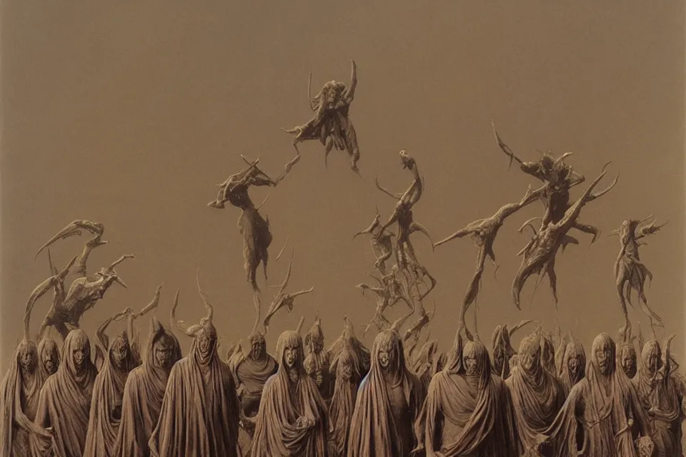 Image similar to satans fall from paradise into hell by zdzisław beksinski, james ryman, wayne barlowe. muted color