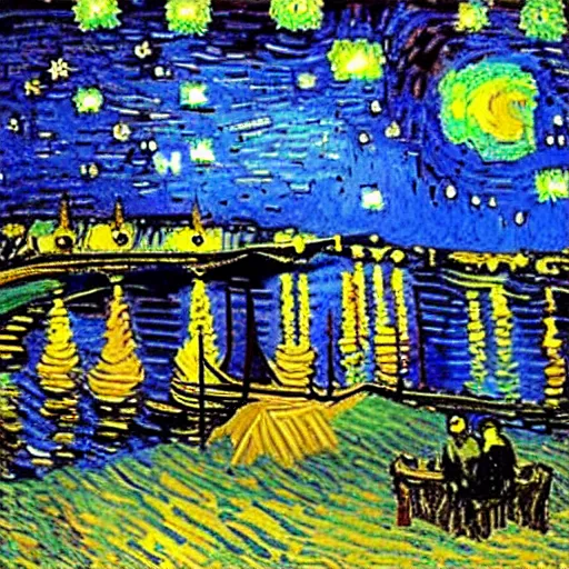 Image similar to knight's battle, style vincent van gogh's starry night