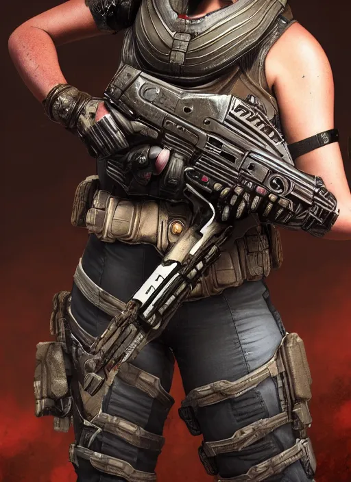 Prompt: Jenette Vasquez from aliens wearing gears of war COG armor, full body portrait, hyper realistic render, artstation, 8k uhd