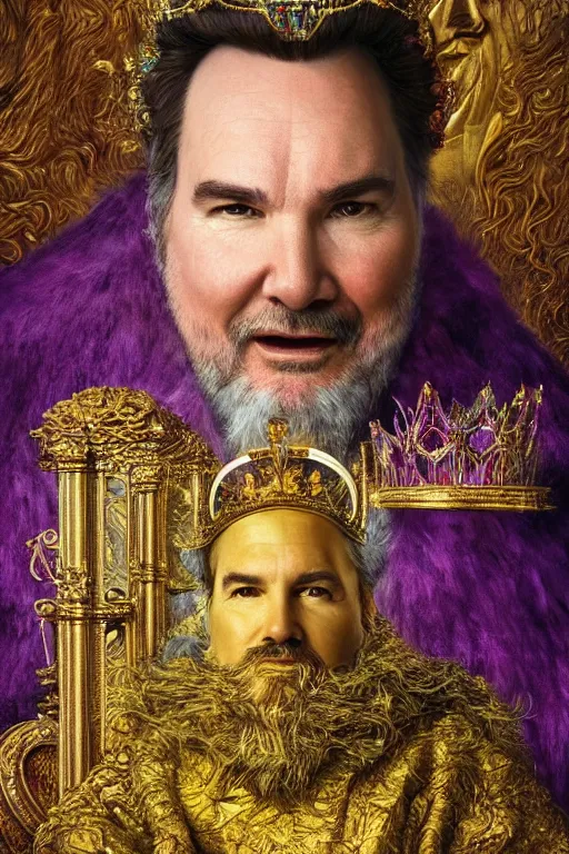 Prompt: “A majestic portrait of Norm MacDonald with a crown sitting in a gold throne,johannes voss,titian, Tom Bagshaw, Sam Spratt, maxfield parrish, gustav klimt , cinematic, hyper realism, high detail, 8k, intricate, gold green and purple colors”