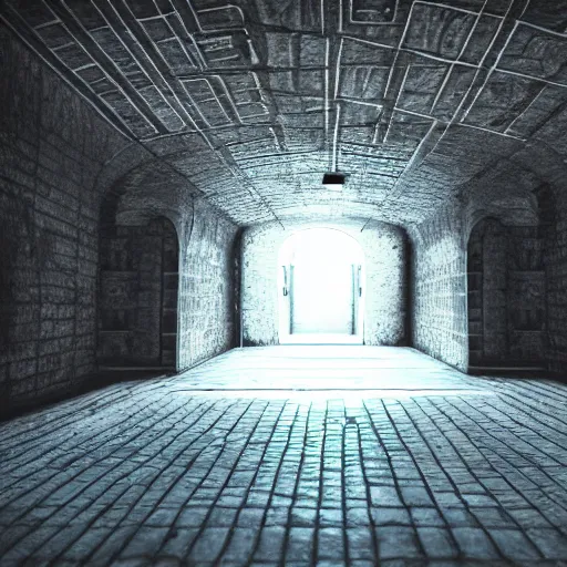 Image similar to underground labyrinth in liminal space, clean, unreal engine, photorealistic