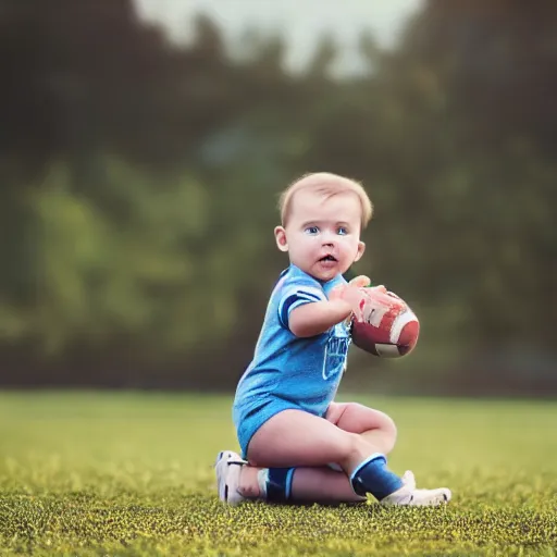Prompt: a baby playing football photography photo - realistic