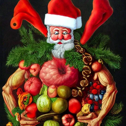 Prompt: An image of Santa in the art style of Arcimboldo,