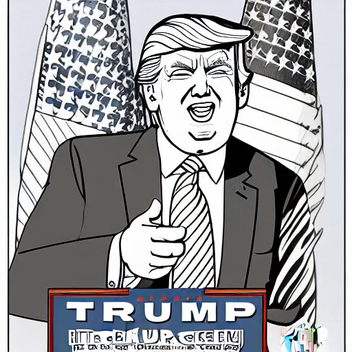 Image similar to donald trump, coloring book for kids, bold lines, cartoon