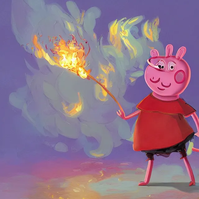 Image similar to peppa pig as a firebender, portrait, elegant, intricate, digital painting, artstation, concept art, smooth, sharp focus, illustration, art by konstantin korovin and daniel f. gerhartz and john howe