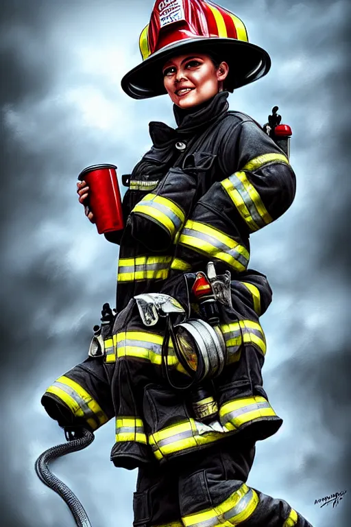 Prompt: firefighter, fantasy, highly detailed, 4 k, hdr, smooth, sharp focus, high resolution, award - winning photo, artgerm, photorealistic