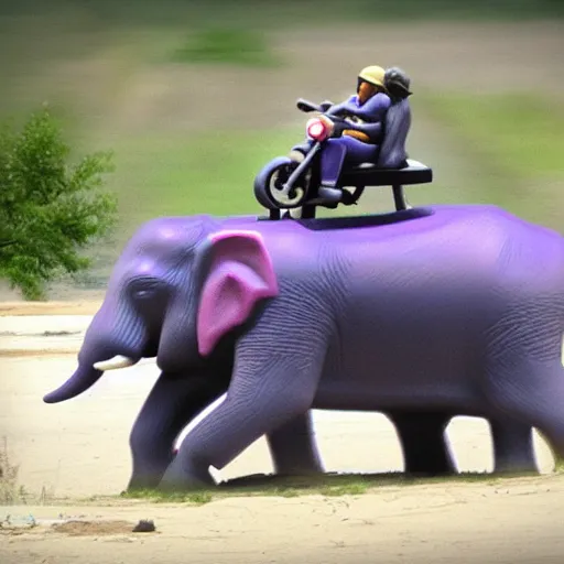 Prompt: purple elephant riding a ford mustang