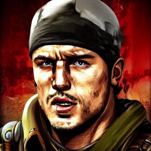 Prompt: A portrait of Rambo in the style of Fallout