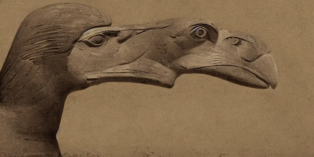 Image similar to a sphinx with a head of a eagle. Hyperrealistic photograph