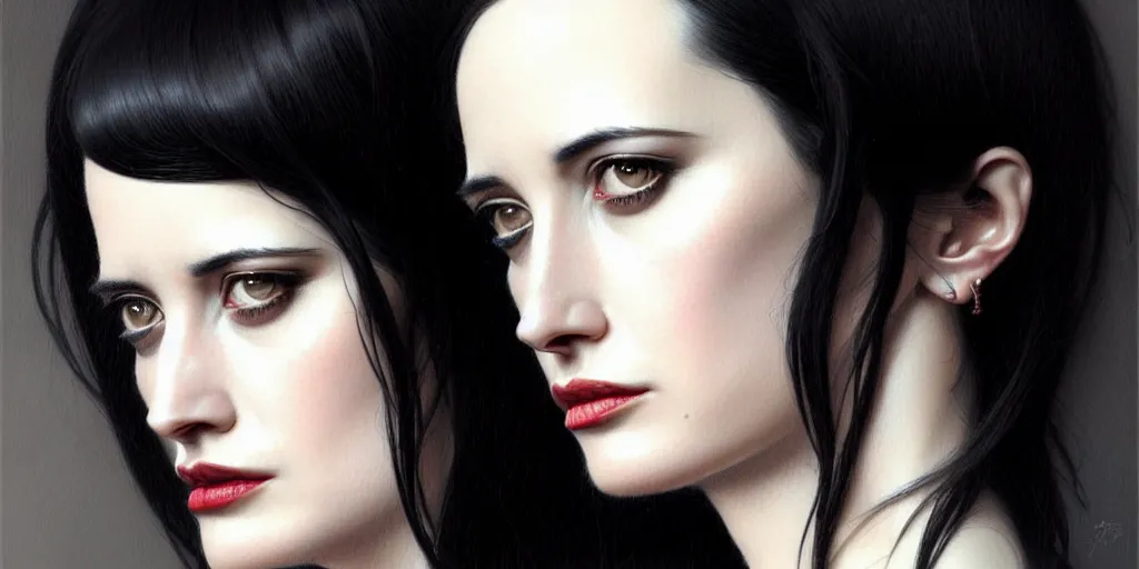 Prompt: portrait of eva green, black hair, elegant, real life skin, intricate artwork, high detailed, artstation, concept art, smooth, sharp focus, art by artgerm and greg rutkowski @ ruprechy