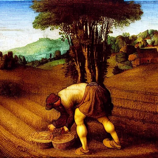 Image similar to Farmer tilling his field by Leonardo Da Vinci,