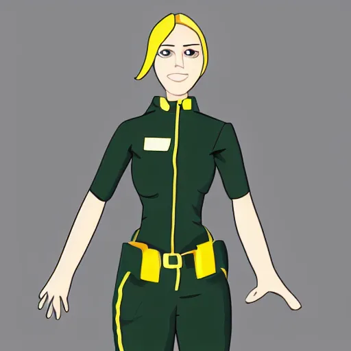 Image similar to a futuristic female security guard in american animation style